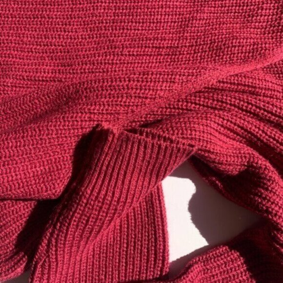 Long Sleeve Cable Knit Fuchsia Pink Wrap V Neck Sweater Ribbed Hems Women's XL - Picture 11 of 14